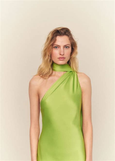 MANGO Asymmetrical Bow Neck Dress in Lime .